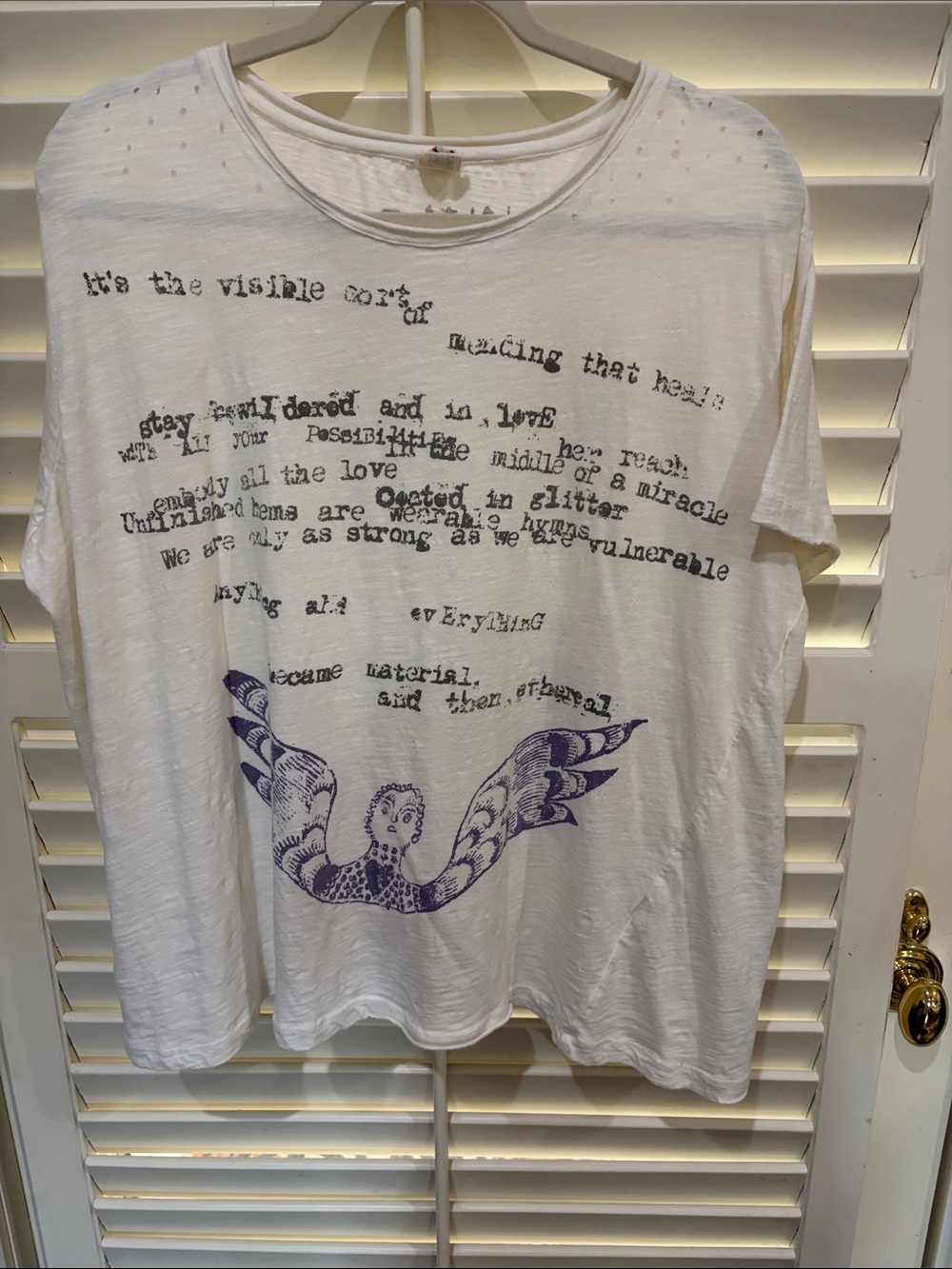 Magnolia Pearl Cream and Black Text Graphic Tee. OSFM